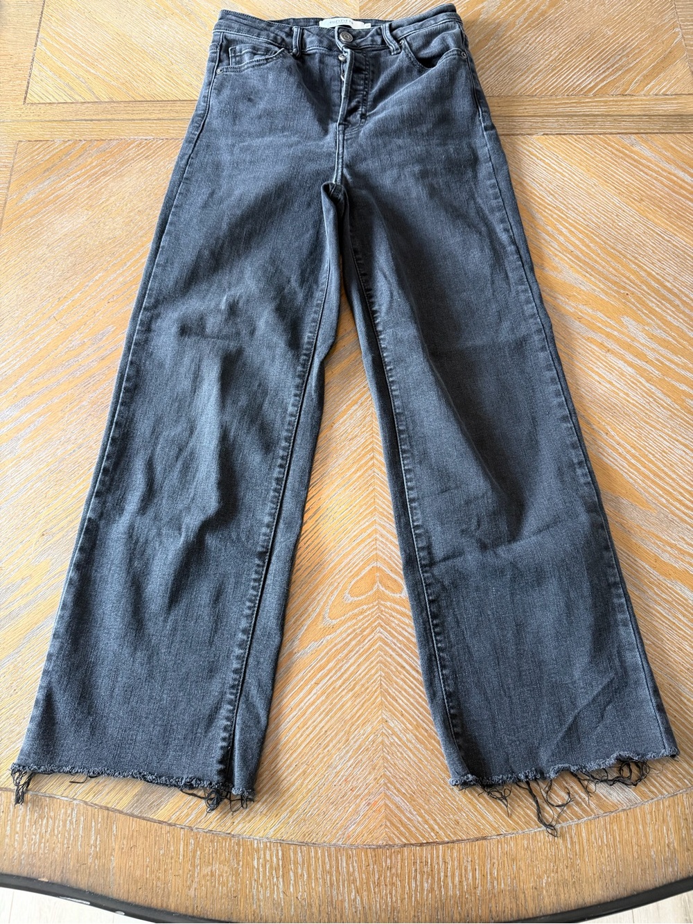 Hidden Jeans High Rise Wide Leg Raw Hem Black Washed Denim Size 27